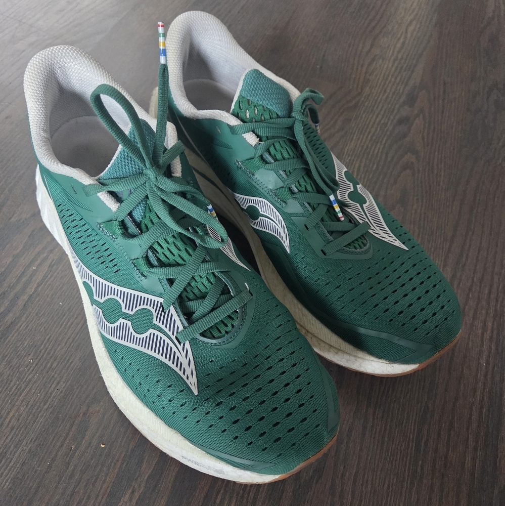 Green and White Running Shoes